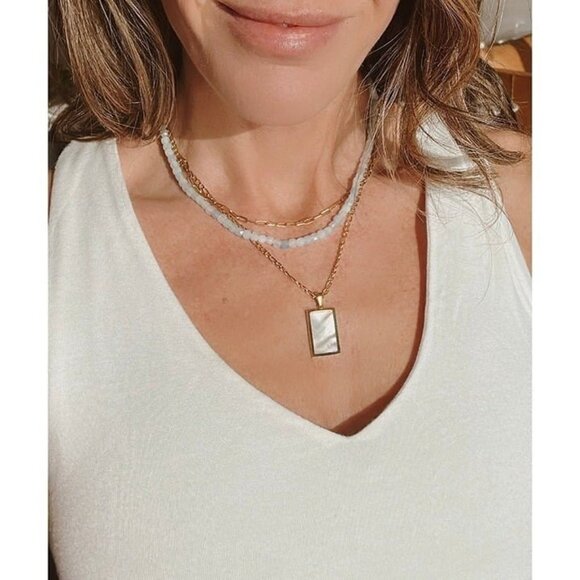 BEAUTIFUL STATEMENT Necklace Mother of Pearl Abalone Shell Pendant Cuban Figaro - Picture 8 of 15